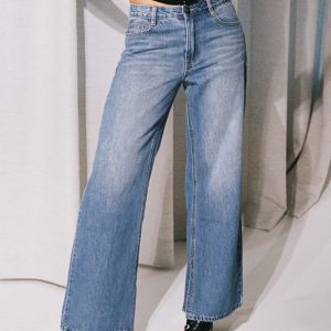 Azula Mid Rise Wide Leg Denim Jean Mid Blue