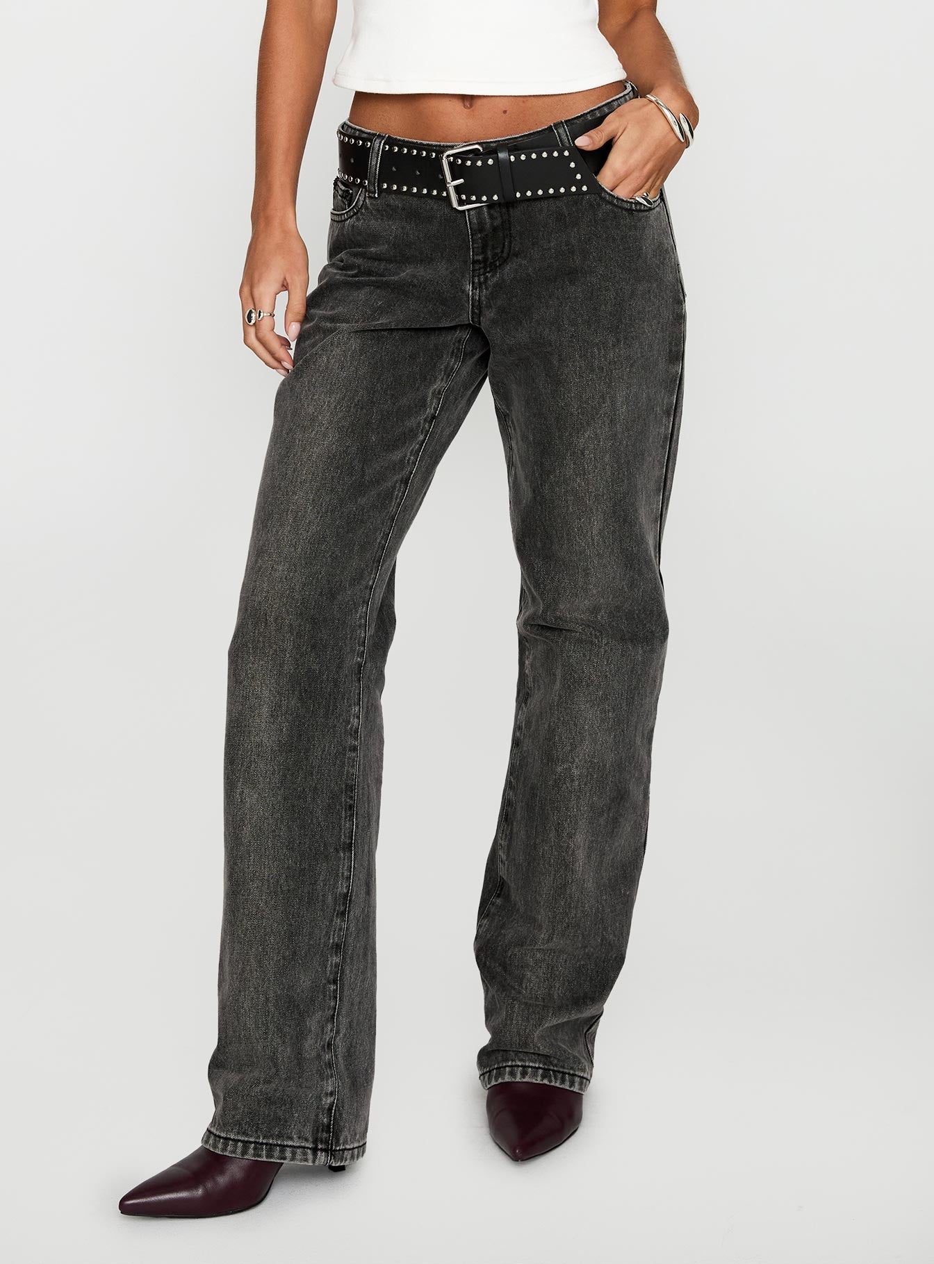 Better Half Low Rise Straight Leg Jeans Charcoal - Image 2