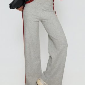 Brandyce Straight Leg Knit Pants Grey / Red