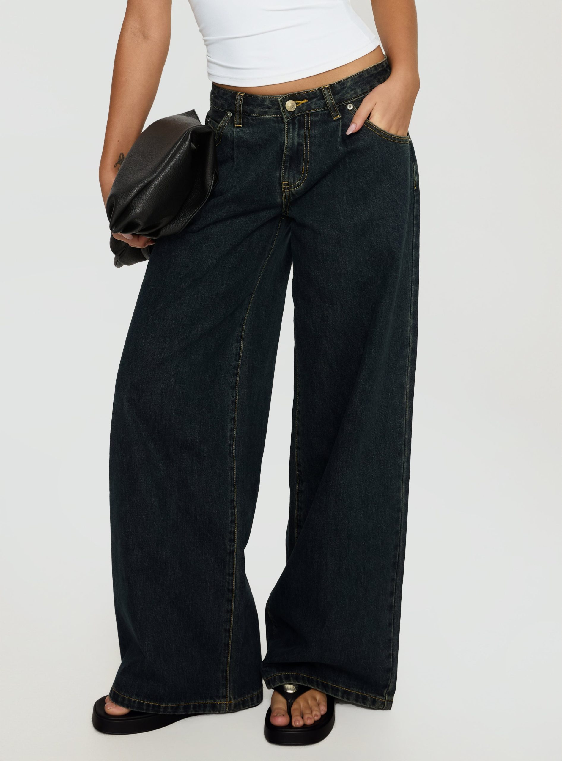 Supercut Low Rise Baggy Pleat Jeans Grunge Wash - Image 2