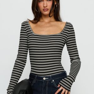 Donica Square Neck Long Sleeve Bodysuit Grey Stripe