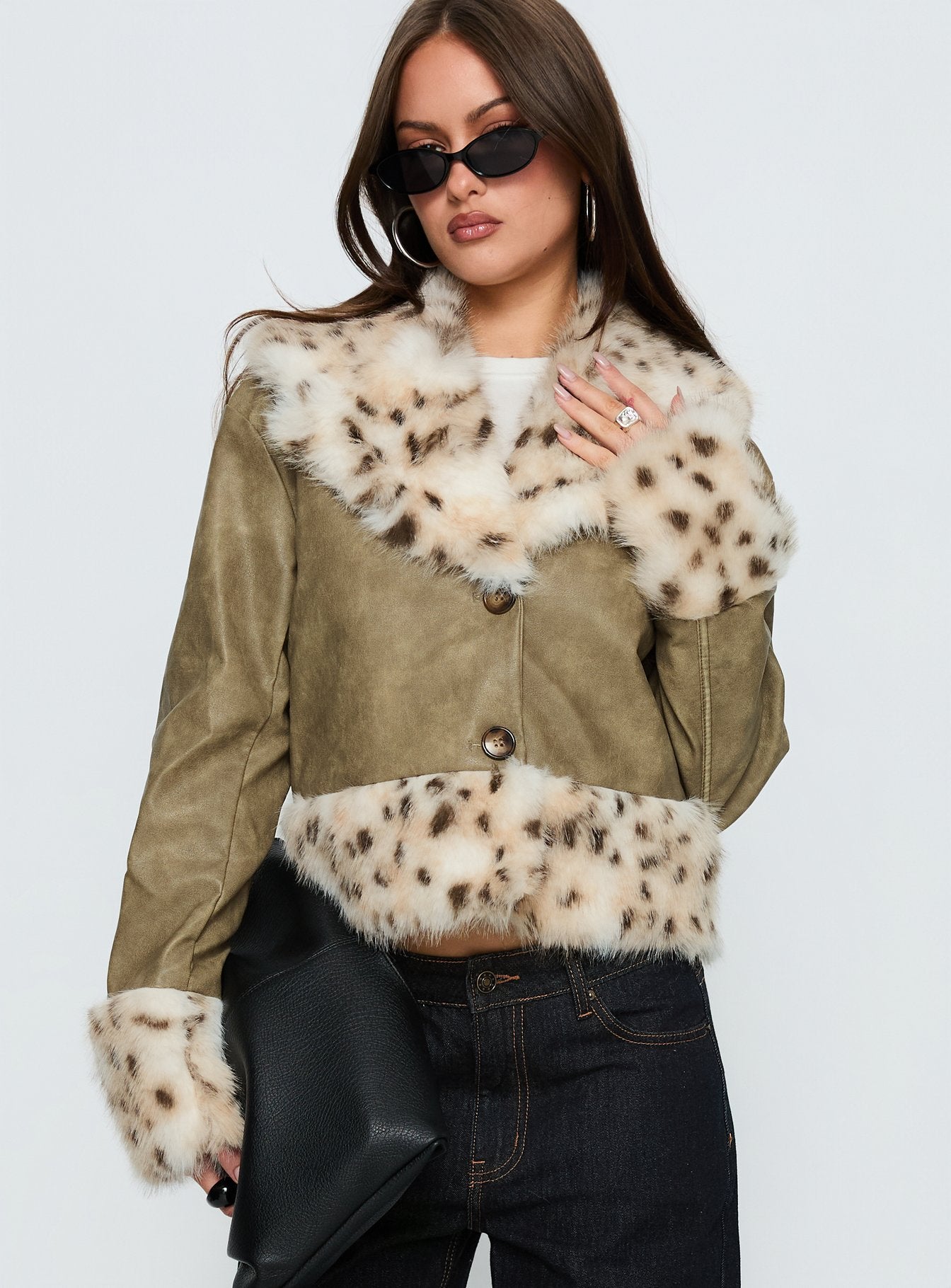 Hiraya Faux Fur Trim Jacket Vintage Green - Image 2