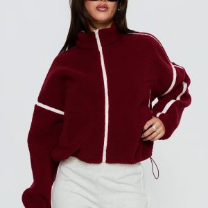 Sammee Polar Fleece Contrast Zip Through Jacket Red