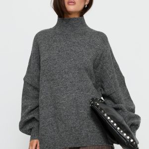 Patrizia Funnel Neck Knit Sweater Grey