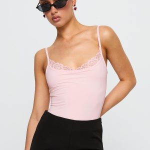 Aetherial Lace Detail Bodysuit Pink