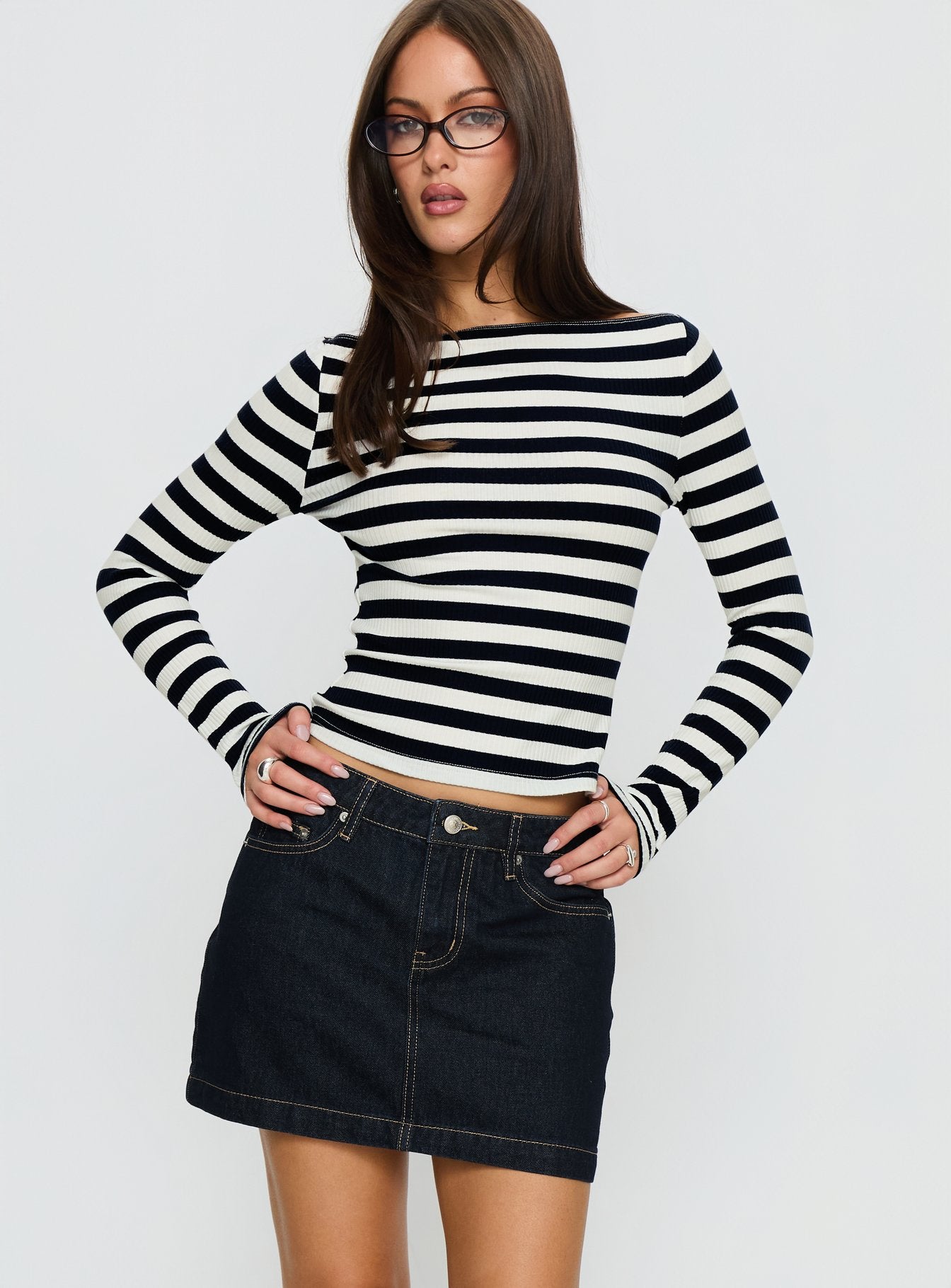 Nickei Denim Mini Skirt Raw Dark Wash - Image 2