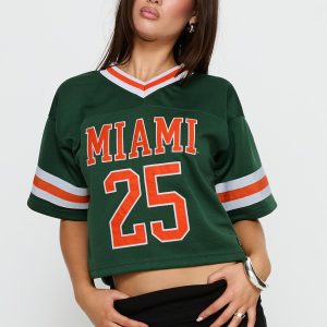U Miami Cropped Football Jersey Tee Green