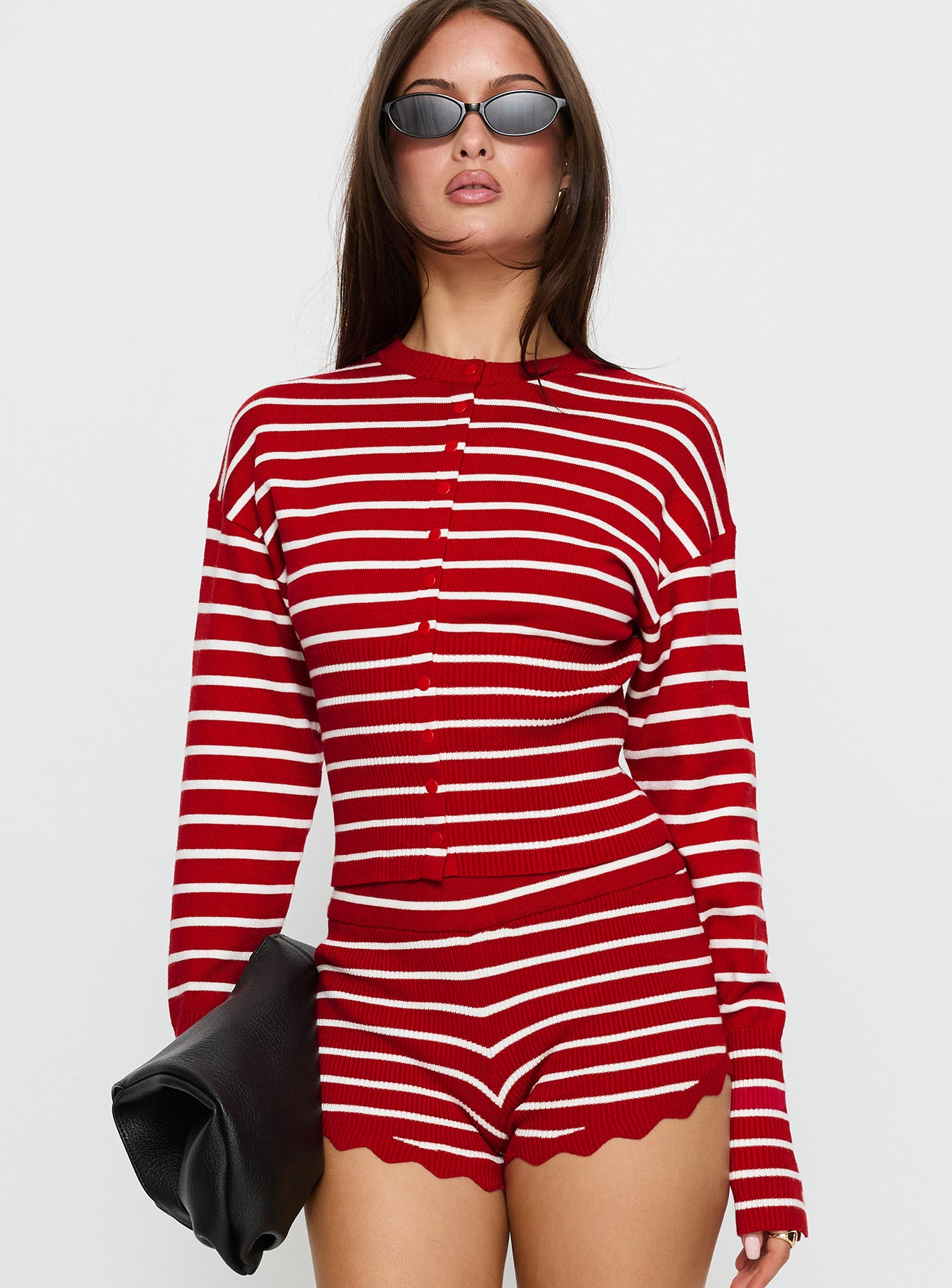 Head In The Clouds Cardigan Crimson Stripe - Image 2