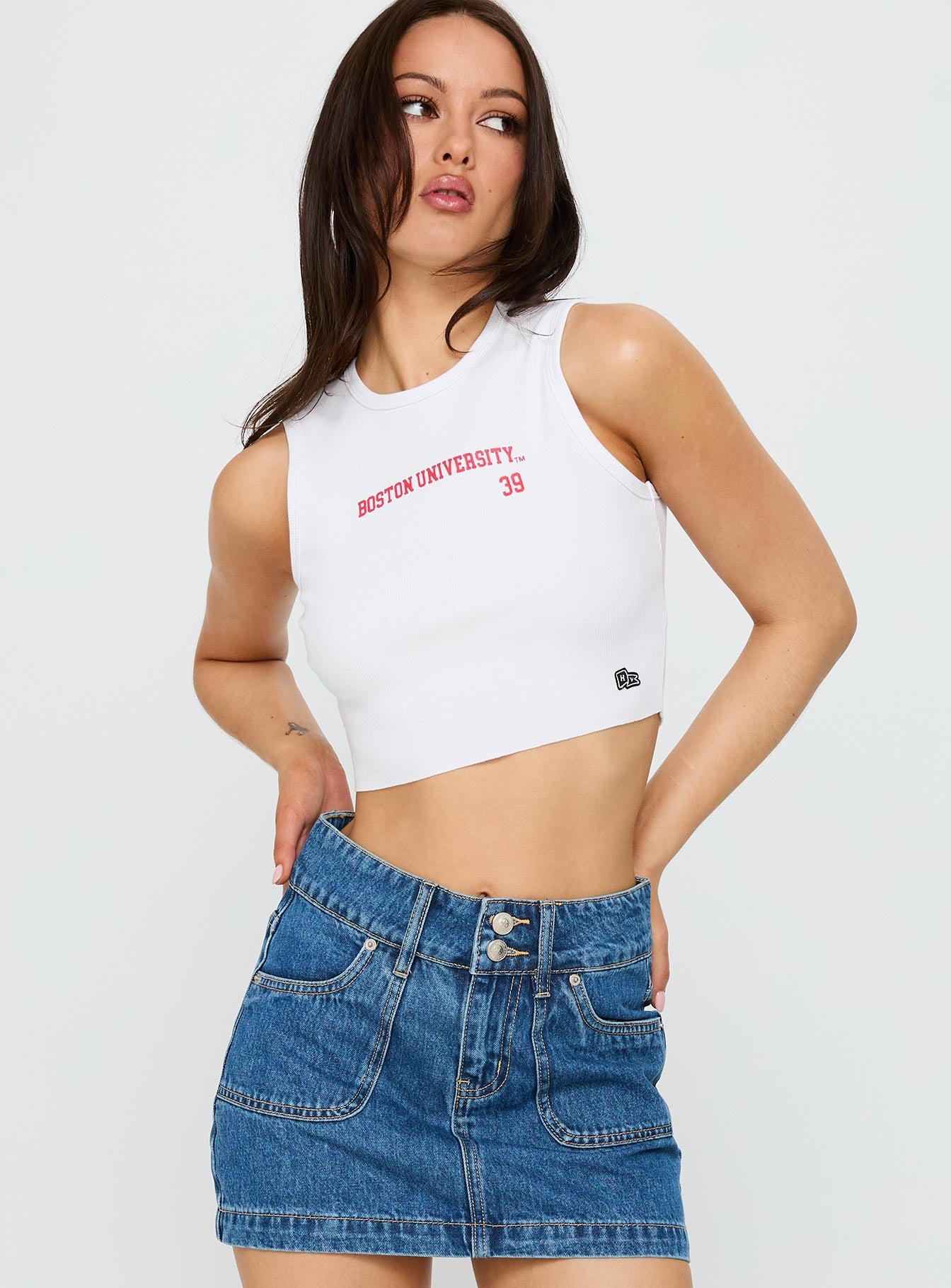 Boston University Cutoff Tank Top White - Image 2