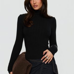 Enisa High Neck Long Sleeve Top Black