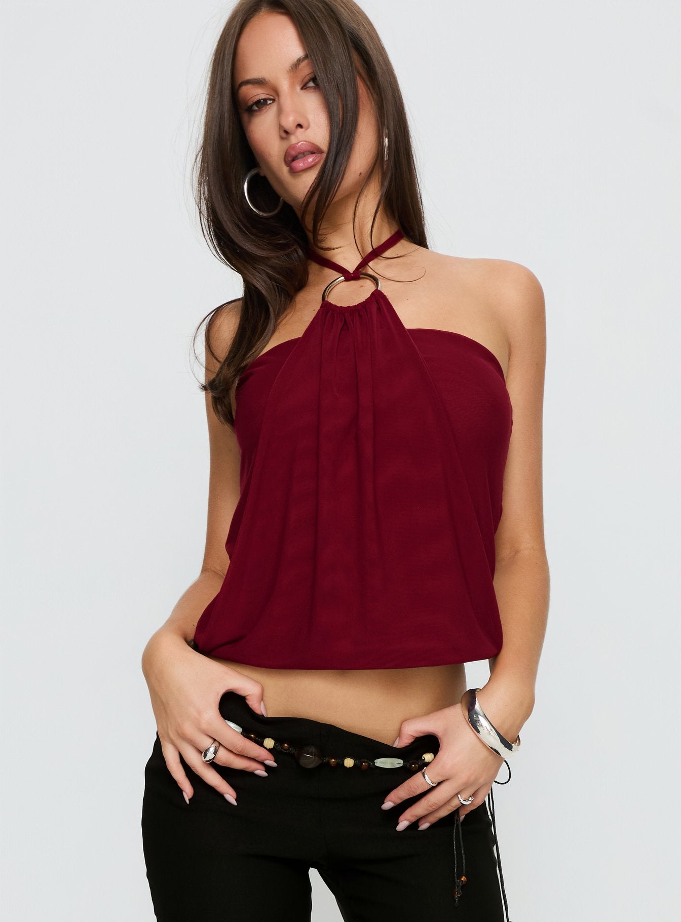 Hedlea Draped Ring Detail Top Wine - Image 2