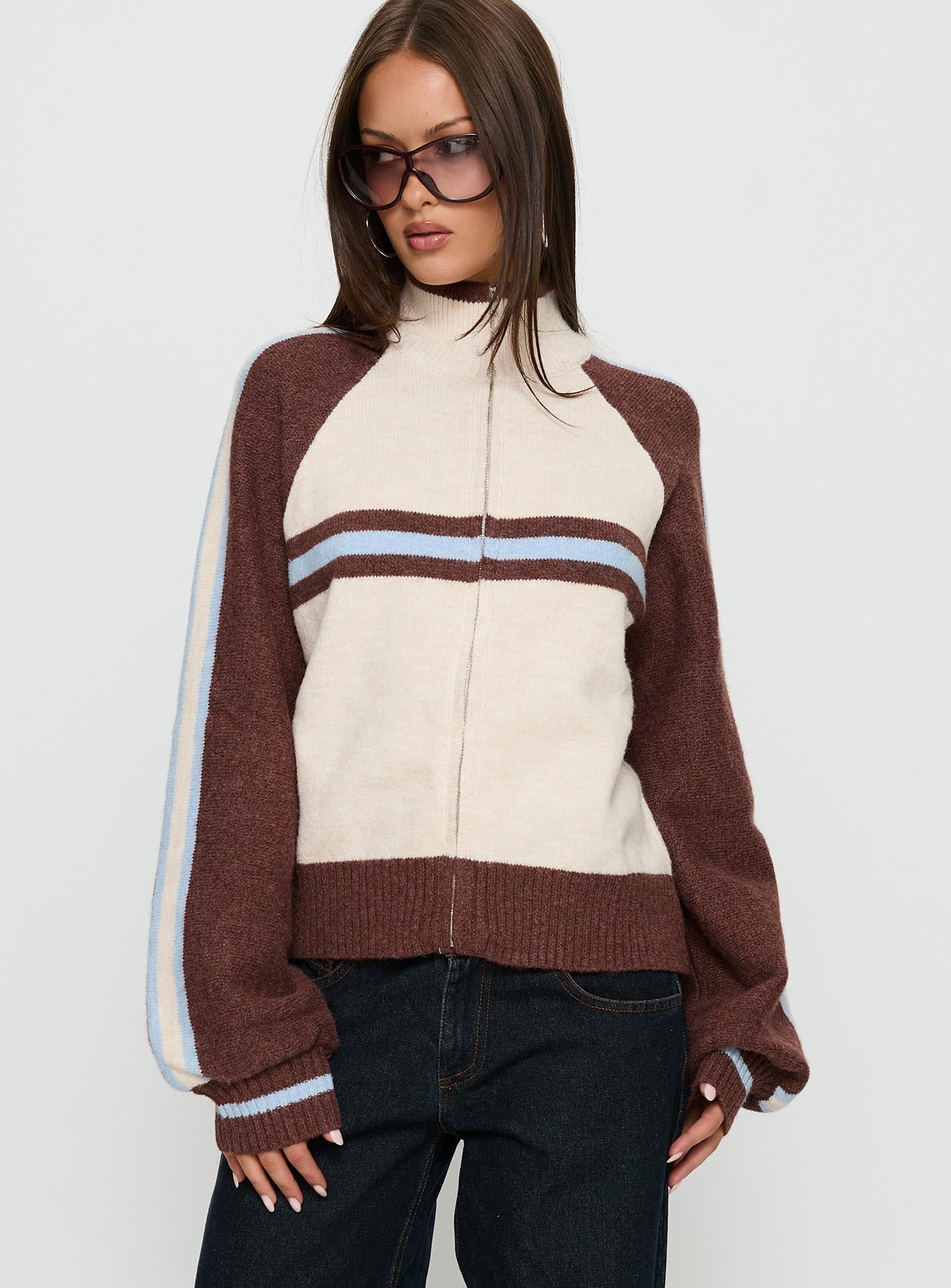 Lexanne Zip Through Knit Jumper Cream Multi - Image 2