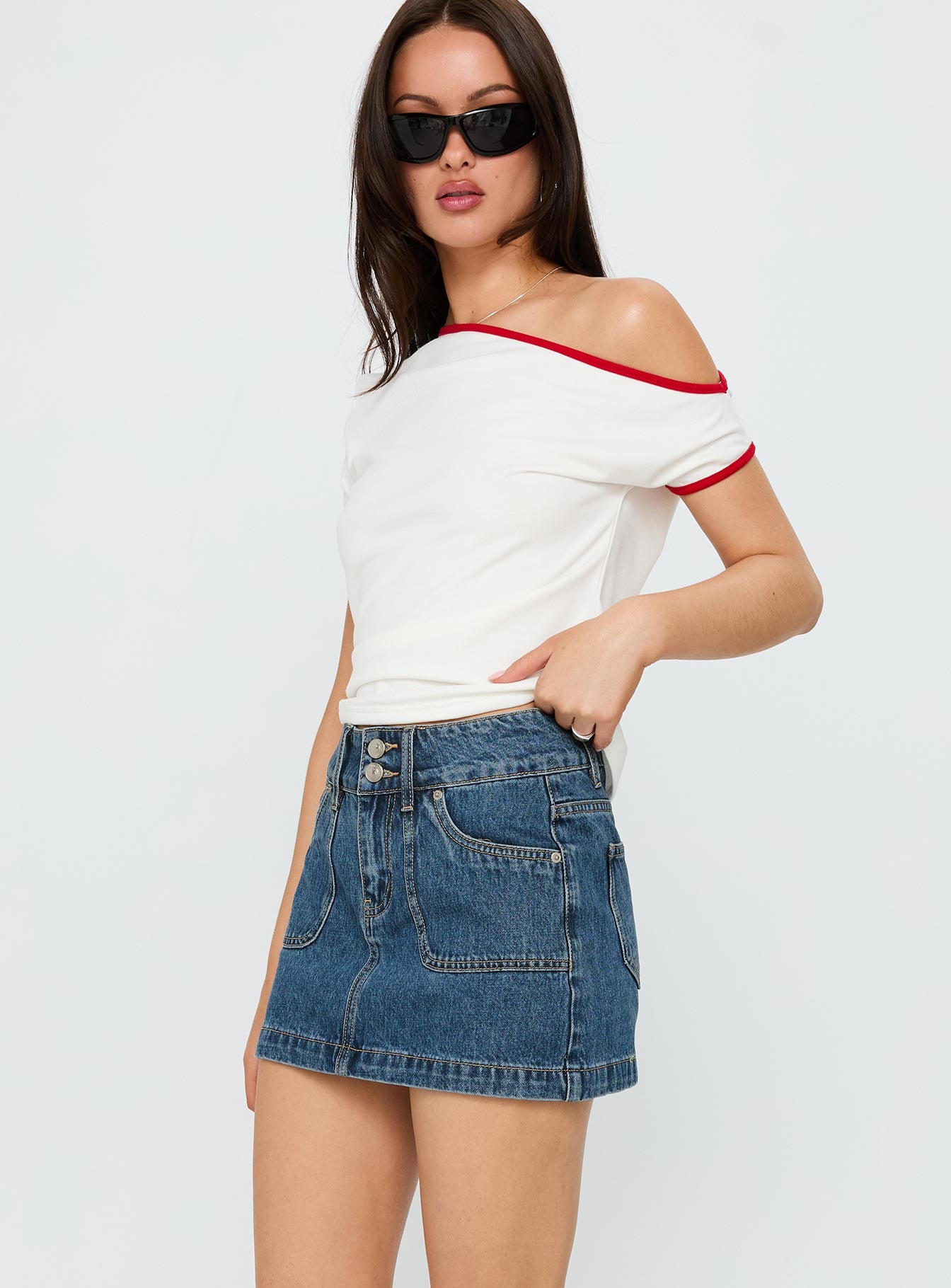 Pitcher Denim Mini Skirt Mid Blue Wash - Image 4