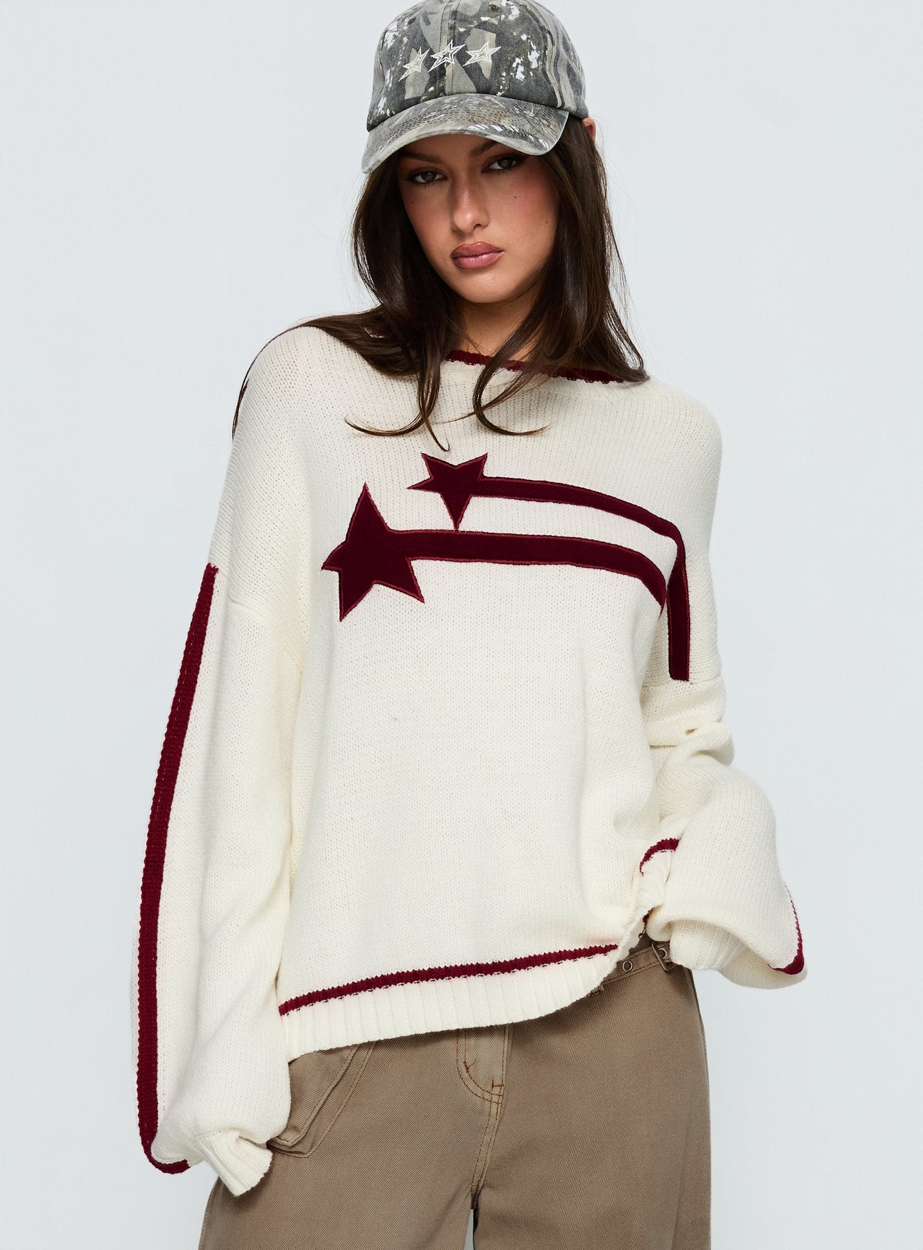 Star Track Graphic Jumper Cream / Red - Image 2