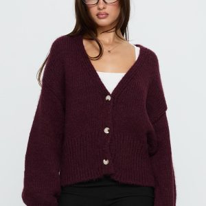 Yasmyn Knit Cardigan Burgundy