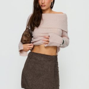 Adelyne Tweed Mini Skirt Brown