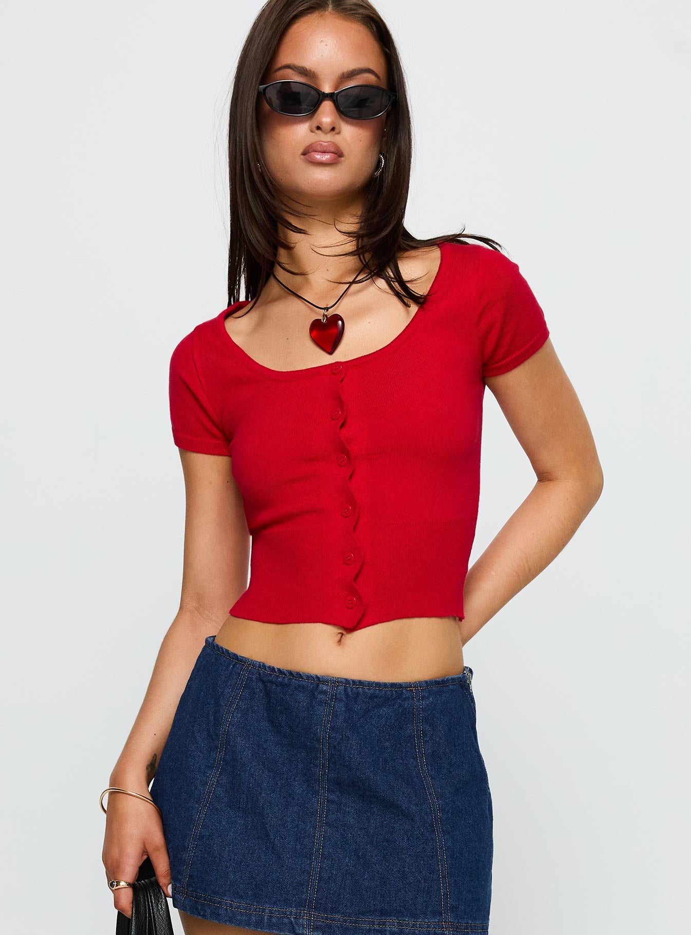 Pretty Sweet Button Up Top Red - Image 2