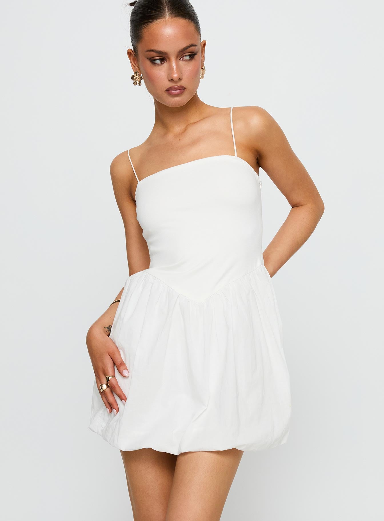 Vista Amora Bubble Hem Mini Dress White - Image 2