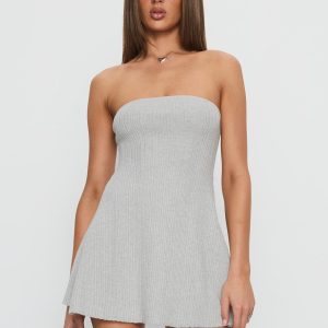 Dalilah Strapless Rib Knit Mini Dress Grey