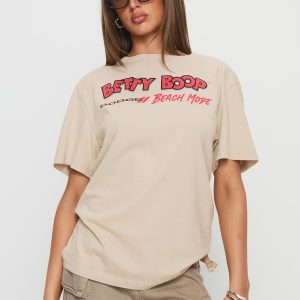 Betty Boop Beach Mode Oversized Graphic Top Washed White