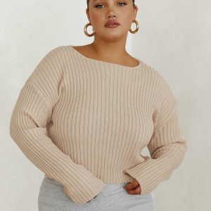 Alivia Cropped Sweater Beige Curve