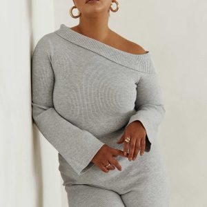 Sina Off The Shoulder Top Grey Curve