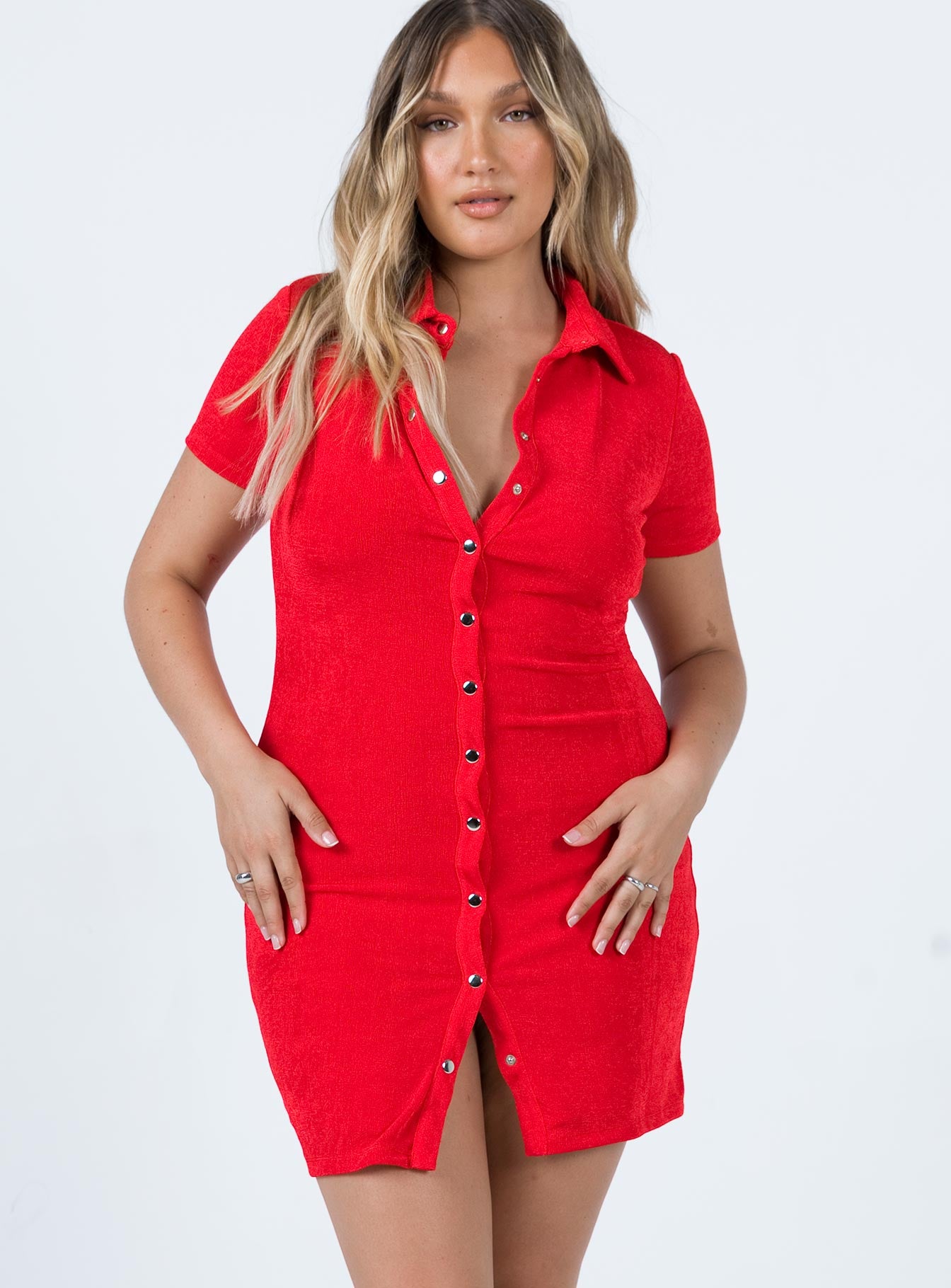 Elody Short Sleeve Mini Dress Red - Image 3