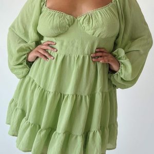 Danny Long Sleeve Mini Dress Green Curve