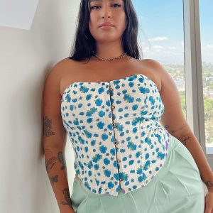 In The Moment Strapless Top White / Blue Curve