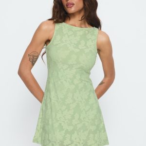 Charming Life Boat Neck Mini Dress Green Floral