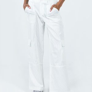 Luna Mid Rise Cargo Pants White Pinstripe