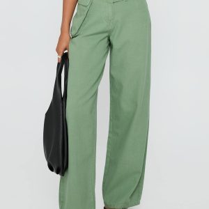 Mercadi Mid Rise Straight Leg Cargo Jeans Green