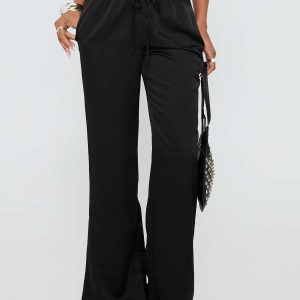 Vanille Tie Waist Satin Pants Black