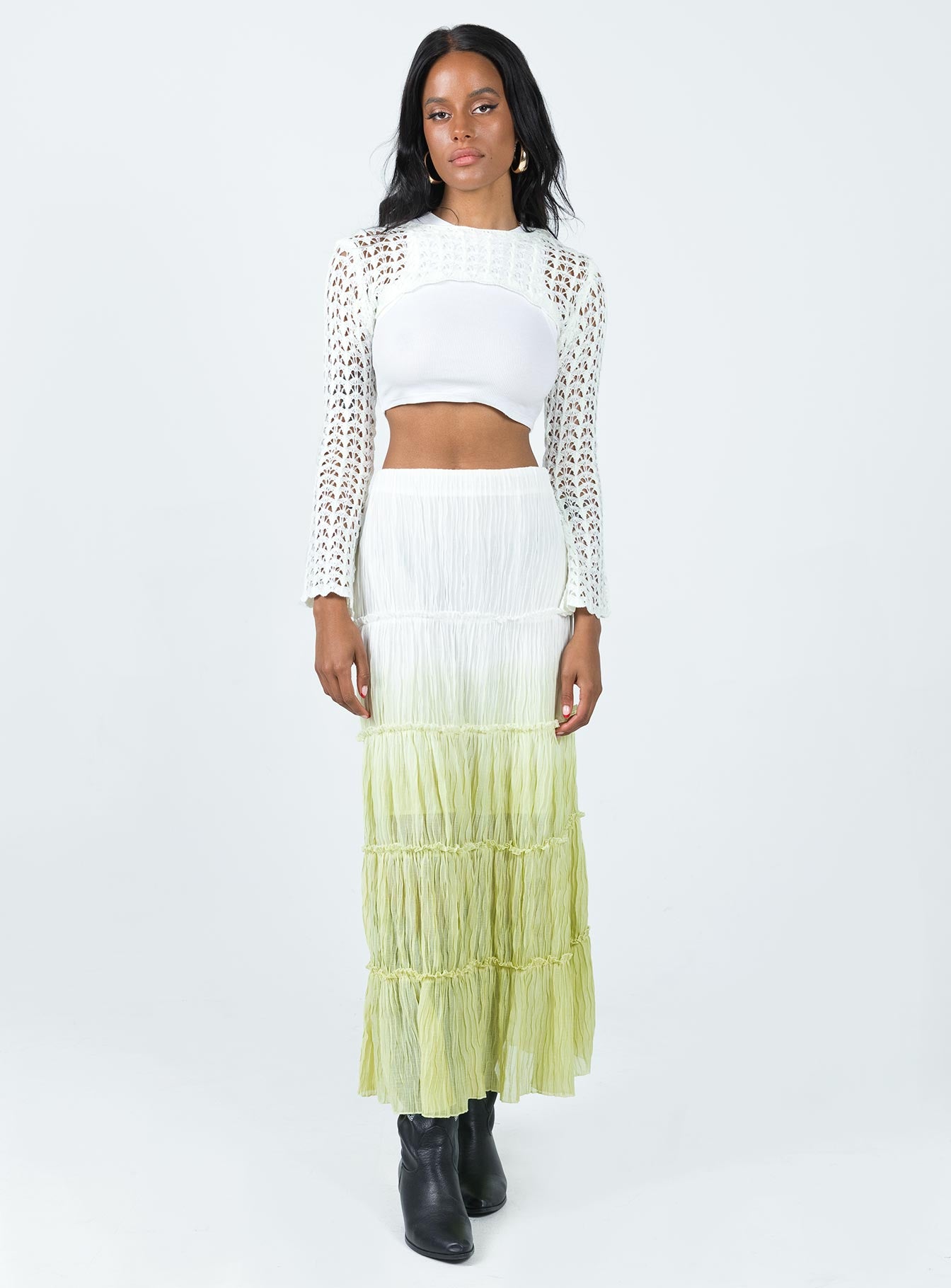 Sun Down Mid Rise Maxi Skirt Green Ombre - Image 2