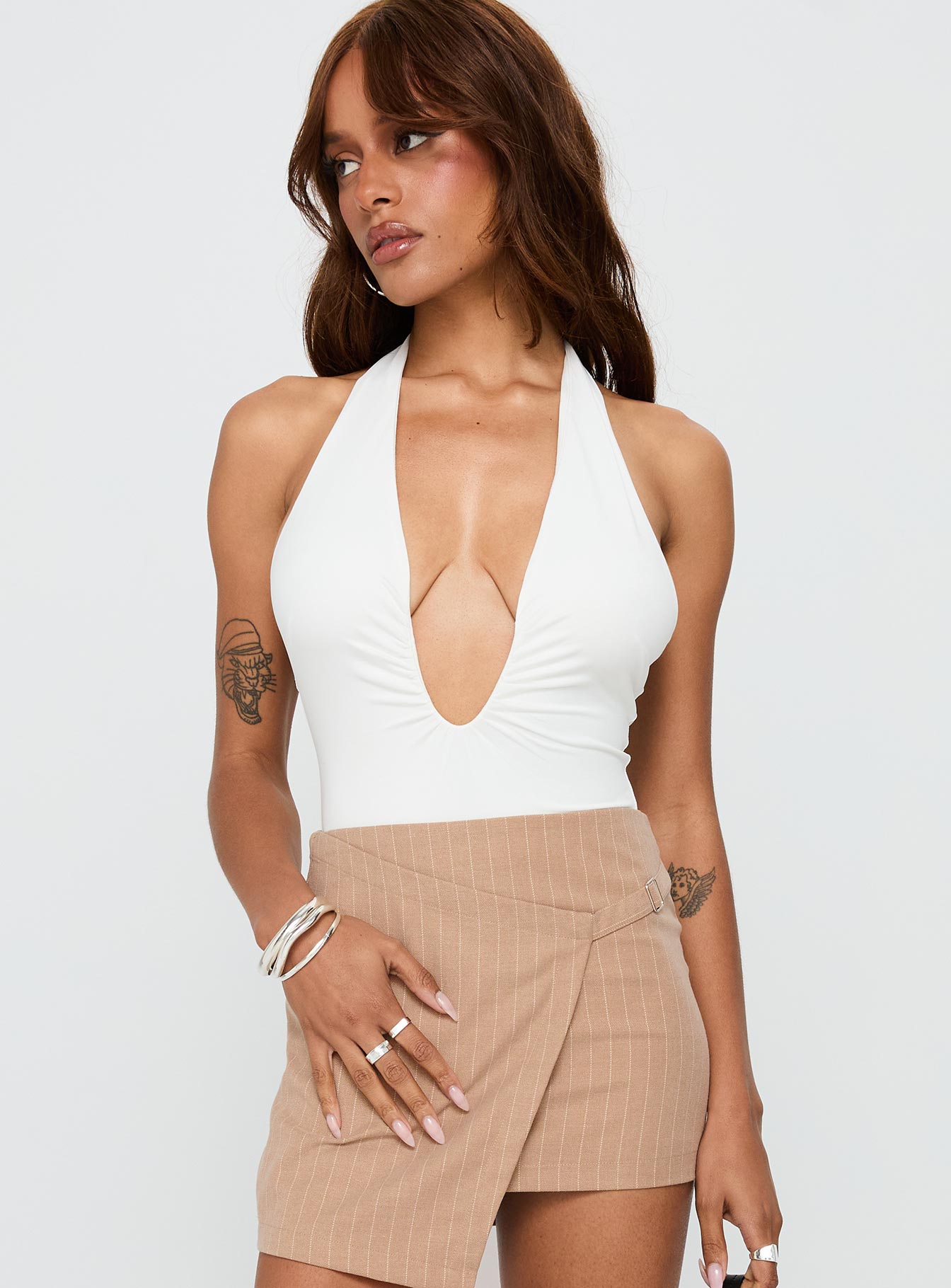 Emmalyne Plunge Neck Bodysuit White - Image 2