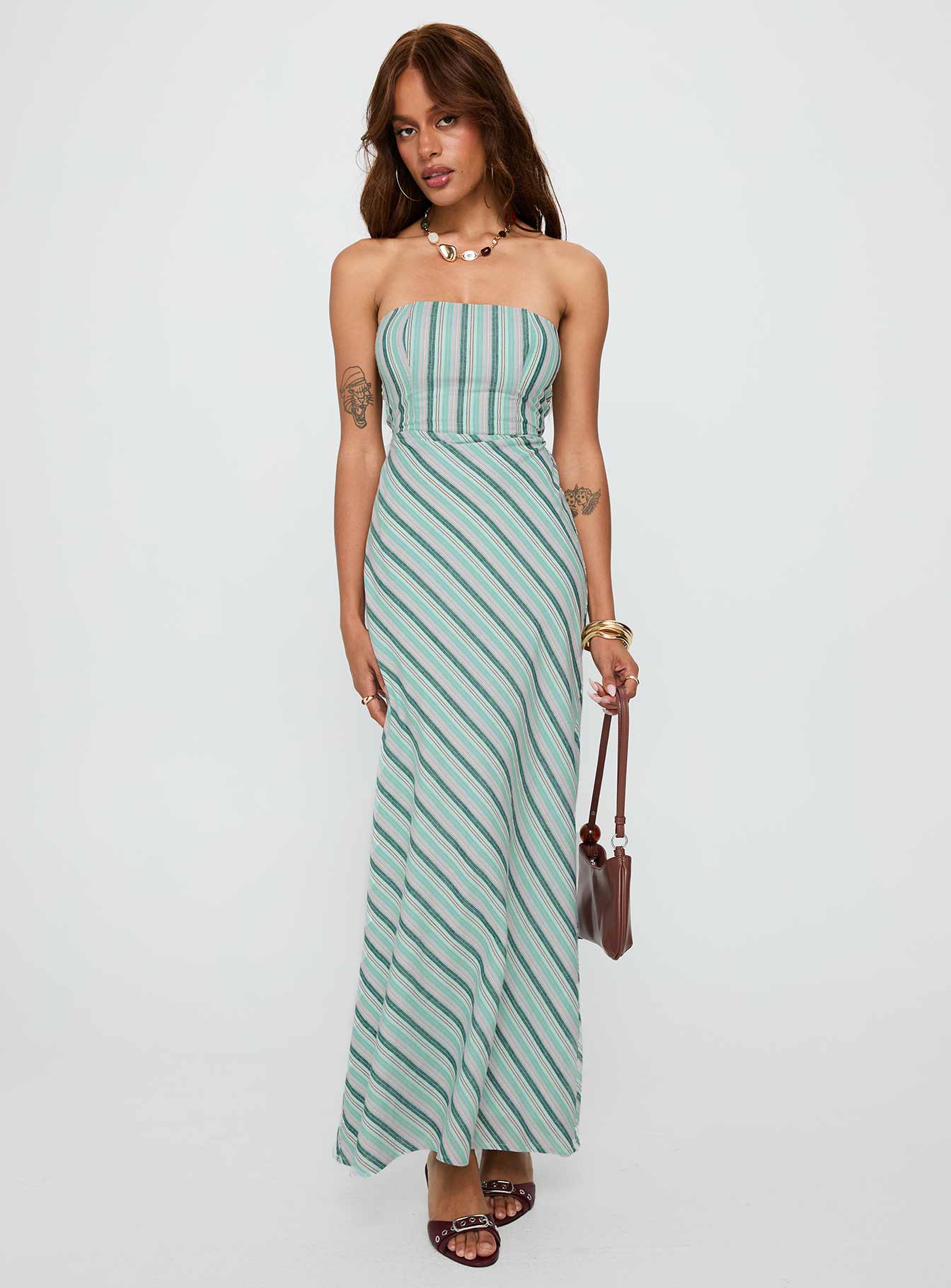 Finchie Strapless Maxi Dress Blue Stripe - Image 2