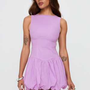 Cicely Bubble Hem Mini Dress Lilac