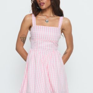 Yoselyn Pleat Mini Dress Pink Check