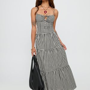 Avaleine Tiered Maxi Dress Black / White Check