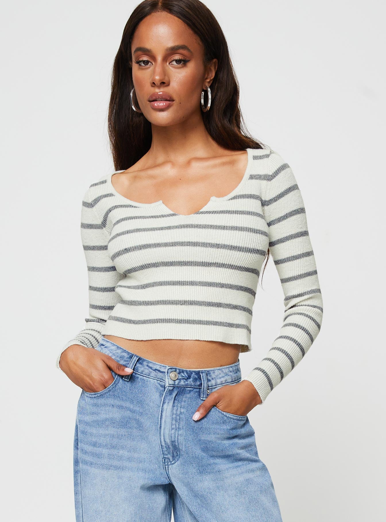 Devis Long Sleeve Top White / Black - Image 2