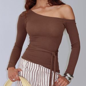 Kastor One Shoulder Long Sleeve Top Chocolate