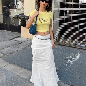 Raven Mid Rise Maxi Skirt White