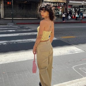 Luna Mid Rise Cargo Pants Beige