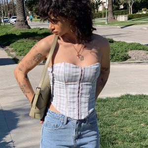 Bladini Corset Top Grey Check