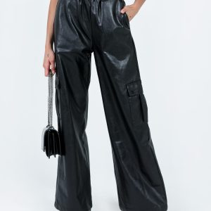 Lista Faux Leather Elastic Pocket Pants Black