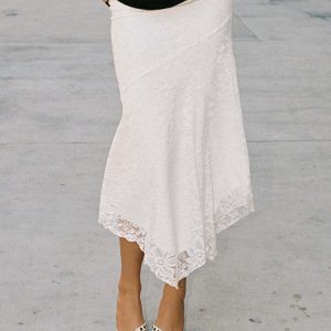 Cattanio Lace Midi Skirt White