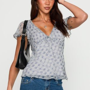 My Last Love Top Blue Check