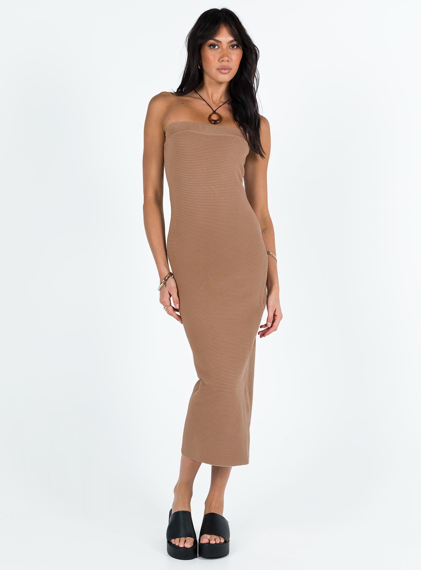 Vista Strapless Midi Dress Brown - Image 2