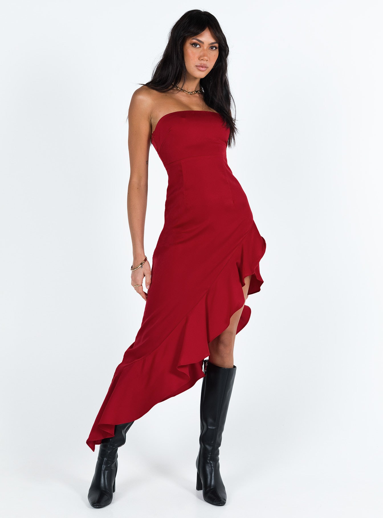Emelina Asymmetric Midi Dress Red - Image 2