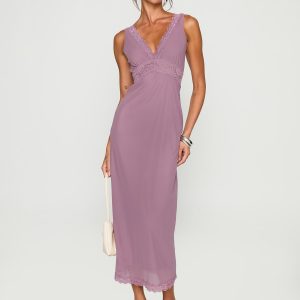 Between The Lines Lace Trim Maxi Dress Purple
